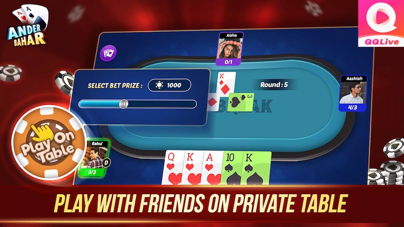 Tải QQlive - Trải Nghiệm Chơi Bài Andar Bahar Phong Cách Ấn Độ Độc Đáo 2 Biến thể Andar Bahar trên QQlive